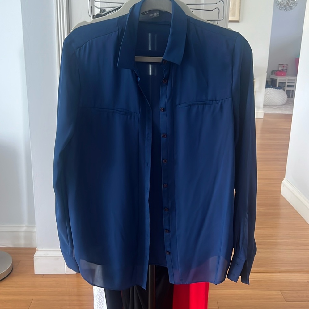 Blue button down blouse